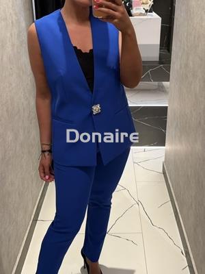 Maxi chaleco azul eléctrico botón joya Koralline - Imagen 1