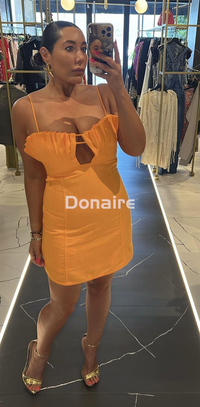 Mini vestido lino naranja cut out Open - Imagen 1