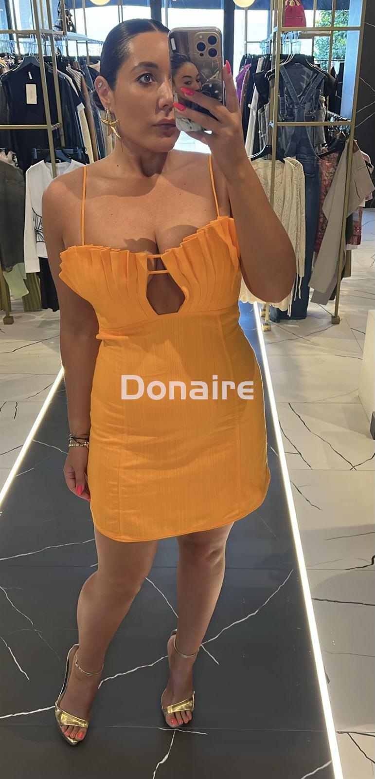 Mini vestido lino naranja cut out Open - Imagen 2