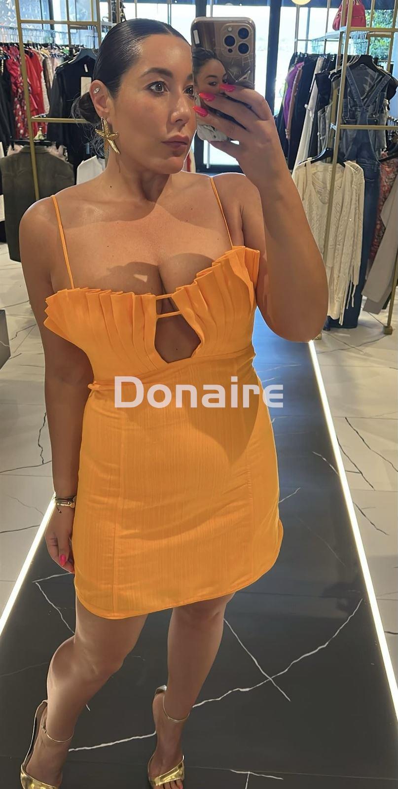 Mini vestido lino naranja cut out Open - Imagen 3