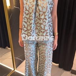 Pantalón bajo volante y motivos de hojas bordadas en lentejuelas NKN - Imagen 2