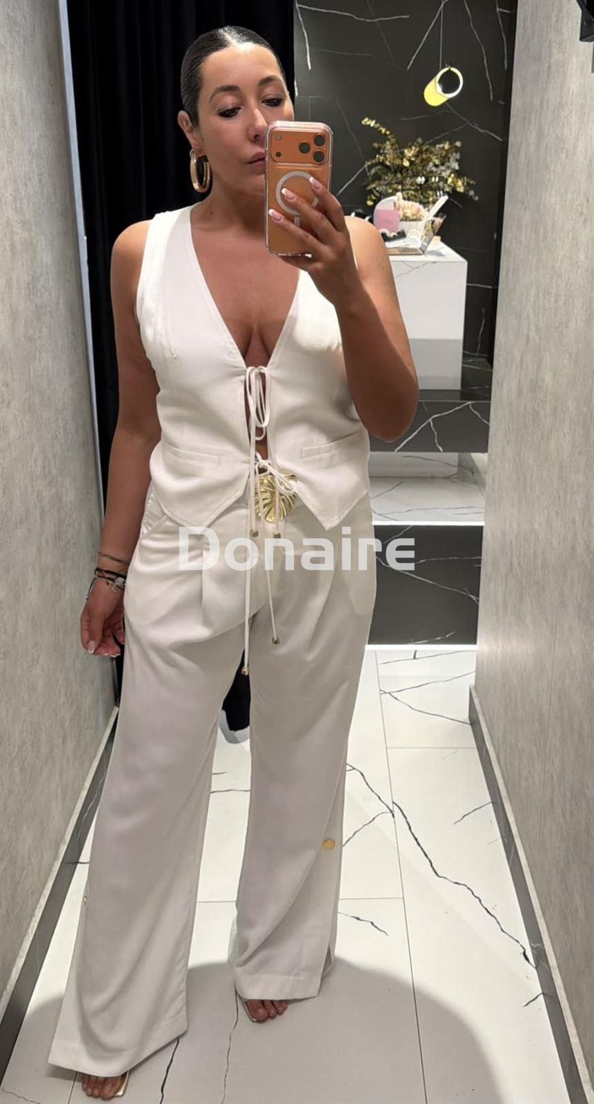 Pantalón blanco cinturón hoja Open - Imagen 1