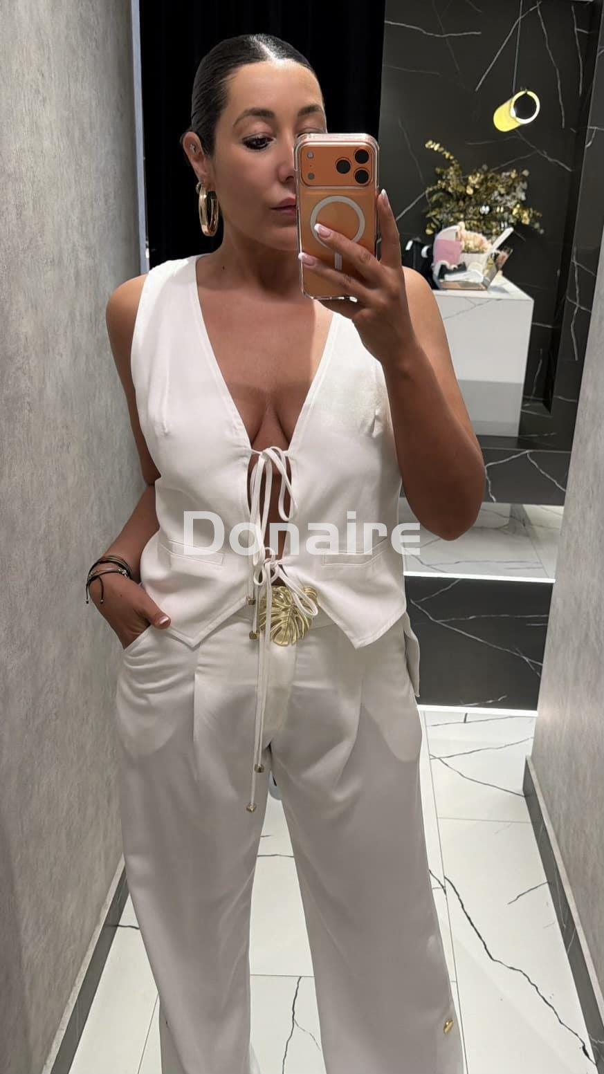 Pantalón blanco cinturón hoja Open - Imagen 2