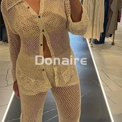 Pantalón crochet beige y dorado Koralline - Imagen 1