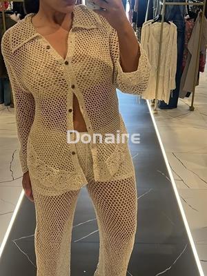 Pantalón crochet beige y dorado Koralline - Imagen 1