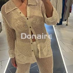 Pantalón crochet beige y dorado Koralline - Imagen 2
