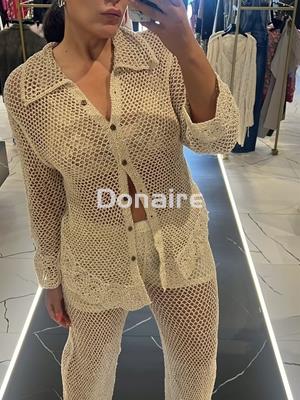 Pantalón crochet beige y dorado Koralline - Imagen 2