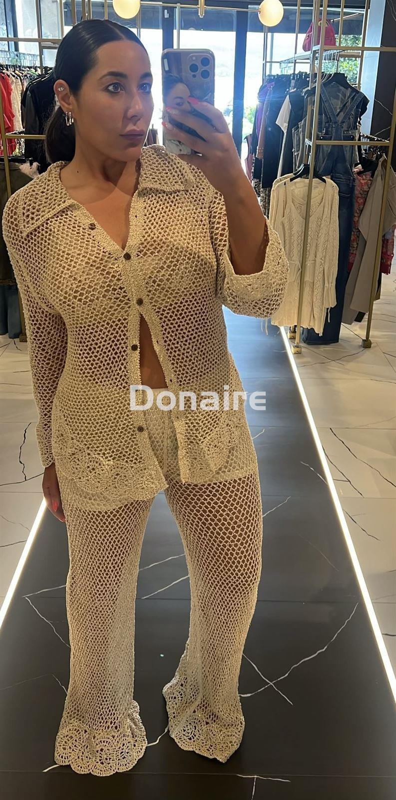 Pantalón crochet beige y dorado - Imagen 1