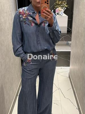 Pantalón en tencel vaquero bordada flores Dixie - Imagen 2