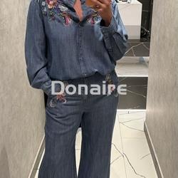 Pantalón en tencel vaquero con flores bordadas Dixie - Imagen 2