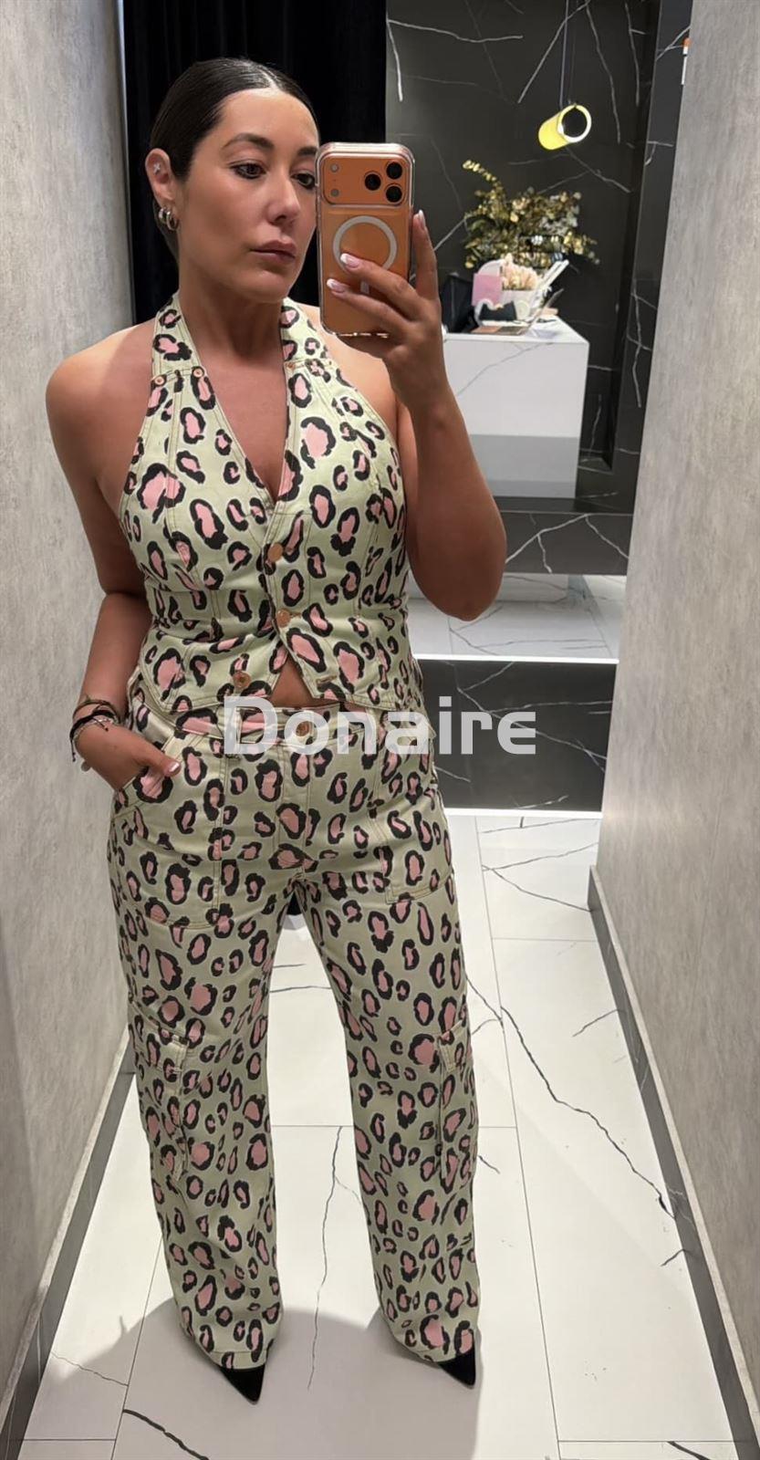 Pantalón estilo cargo mint manchas animal print rosas Open - Imagen 1