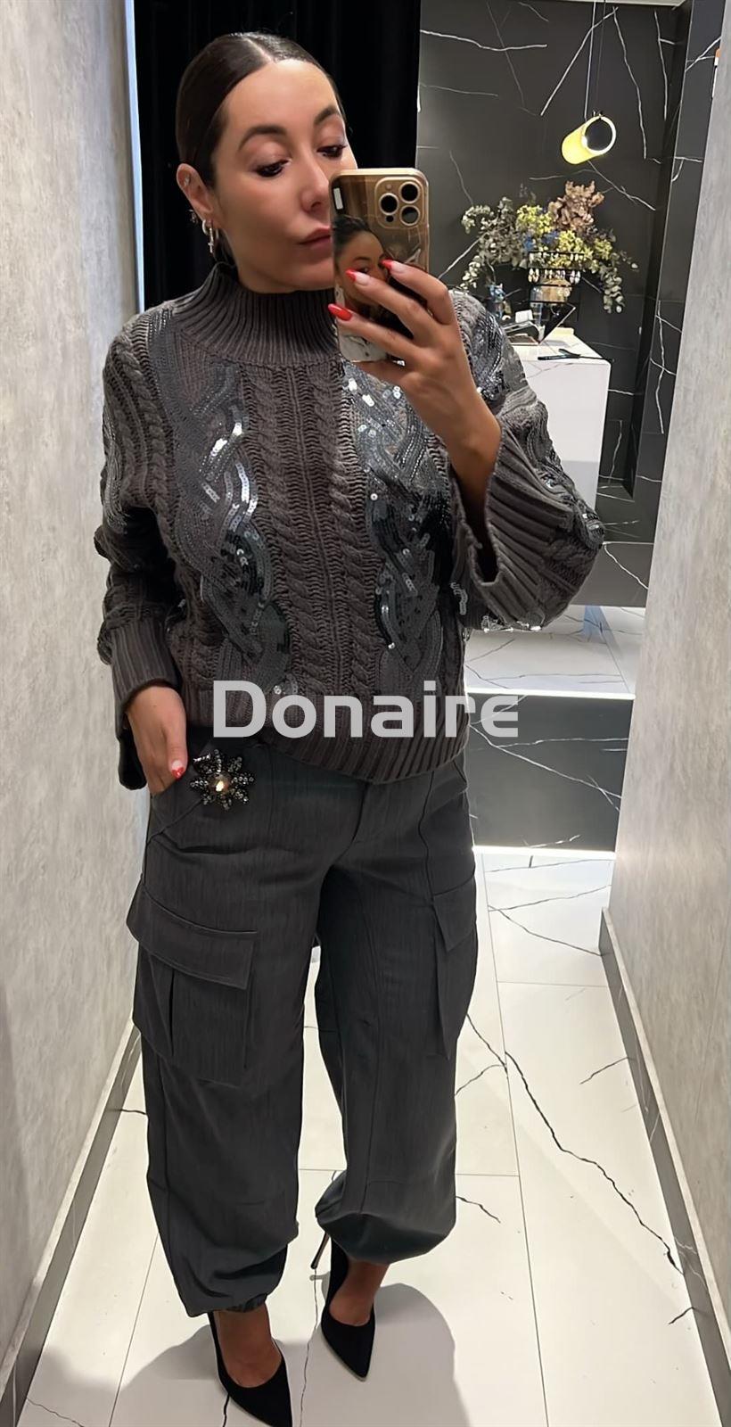 Pantalón gris cargo con abalorio de pedrería Koralline - Imagen 1