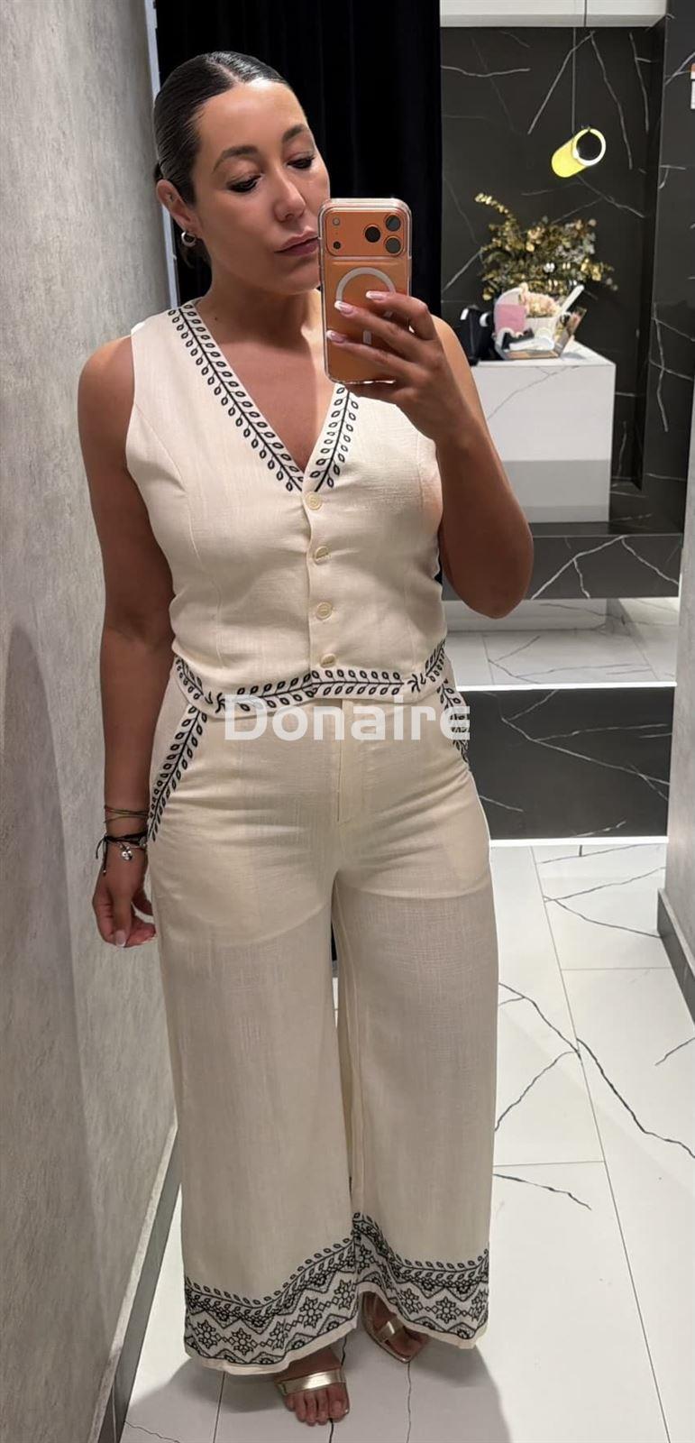 Pantalón lino crudo con bordados a contraste NKN - Imagen 2