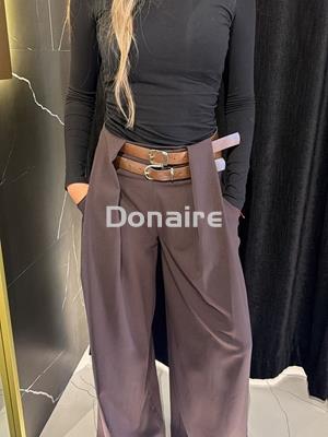 Pantalón marrón pata ancha doble cinturón Dixie - Imagen 1