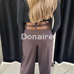 Pantalón marrón pata ancha doble cinturón Dixie - Imagen 2