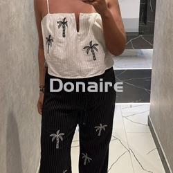 Pantalón negro lino palmeras Open - Imagen 1