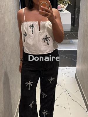 Pantalón negro lino palmeras Open - Imagen 1