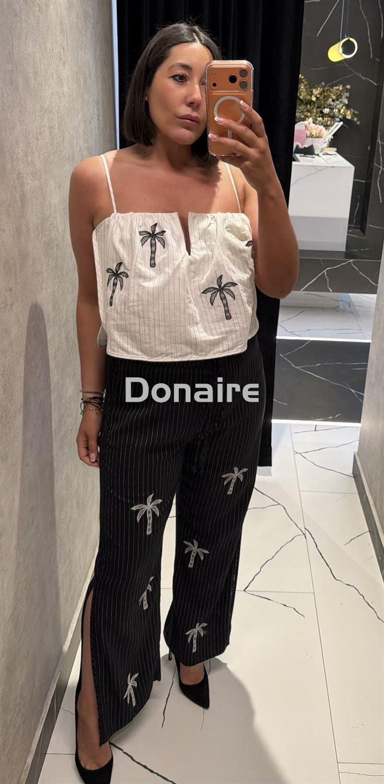 Pantalón negro lino palmeras Open - Imagen 2