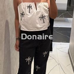 Pantalón negro lino palmeras Open - Imagen 2