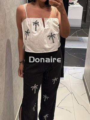 Pantalón negro lino palmeras Open - Imagen 2