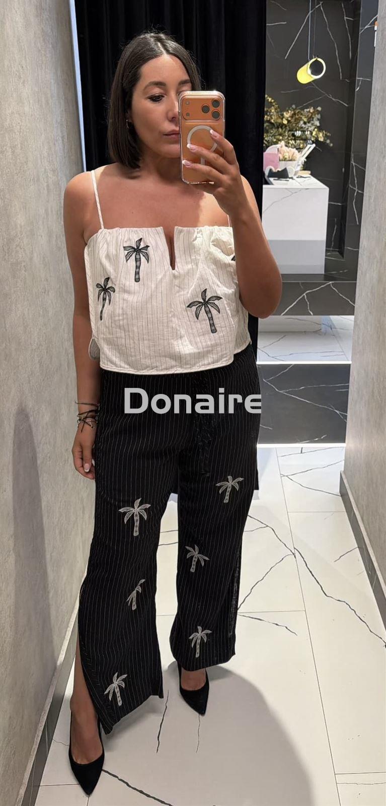 Pantalón negro lino palmeras Open - Imagen 3
