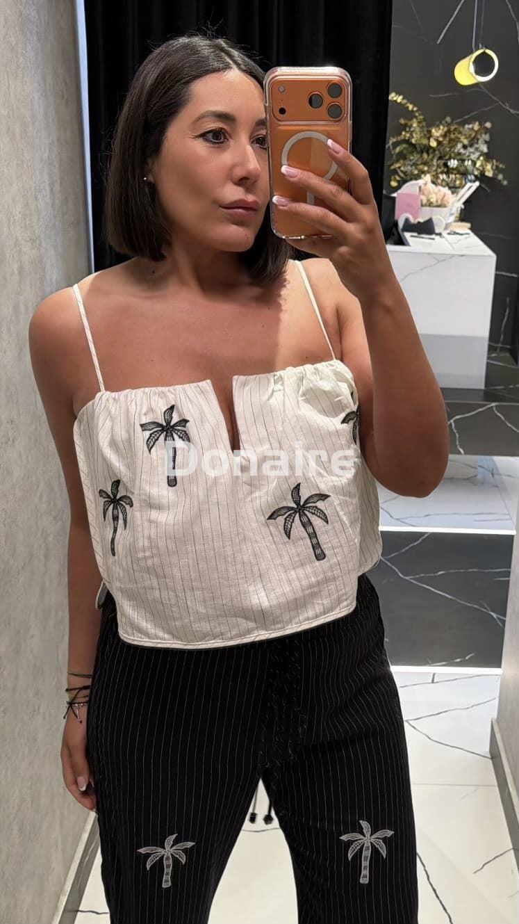 Pantalón negro lino palmeras Open - Imagen 4