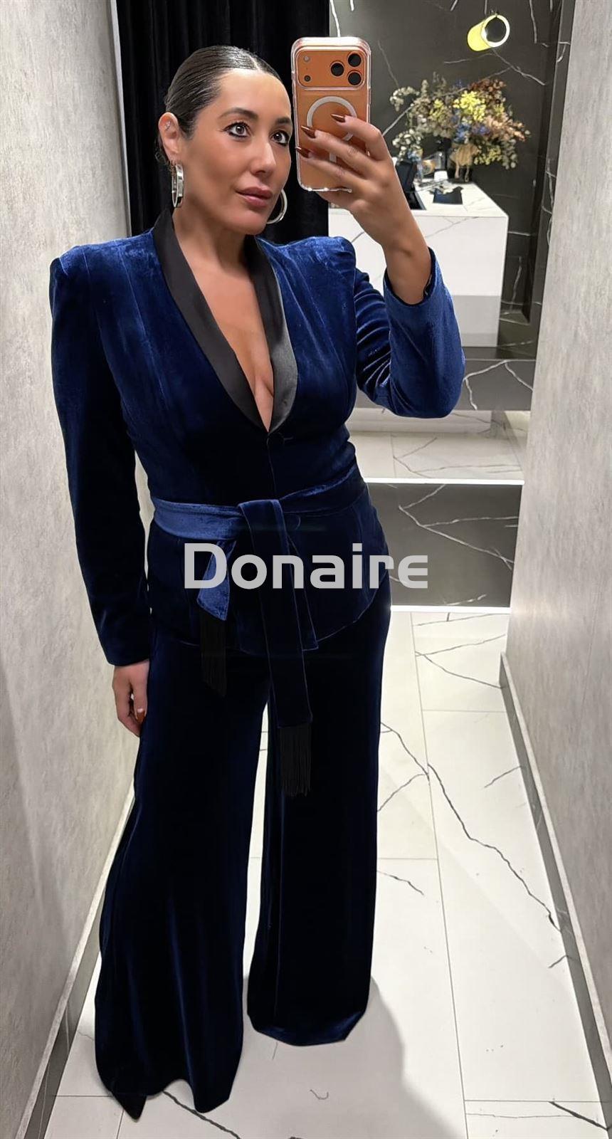 Pantalón palazzo azul terciopelo Koralline - Imagen 1