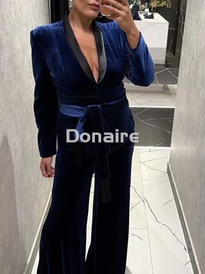 Pantalón palazzo azul terciopelo Koralline - Imagen 2