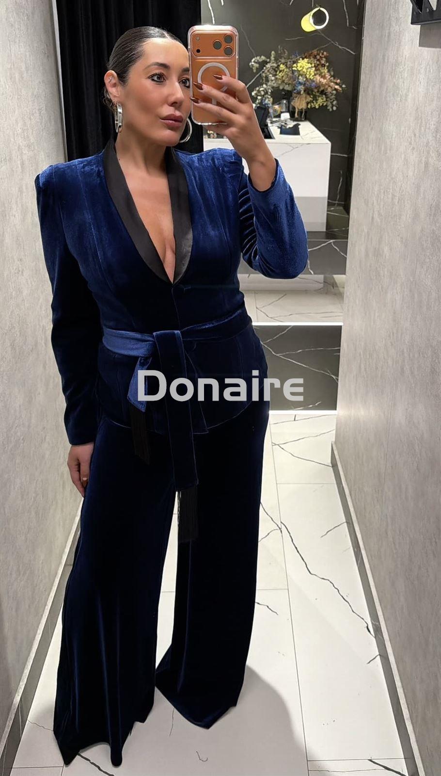 Pantalón palazzo azul terciopelo Koralline - Imagen 4