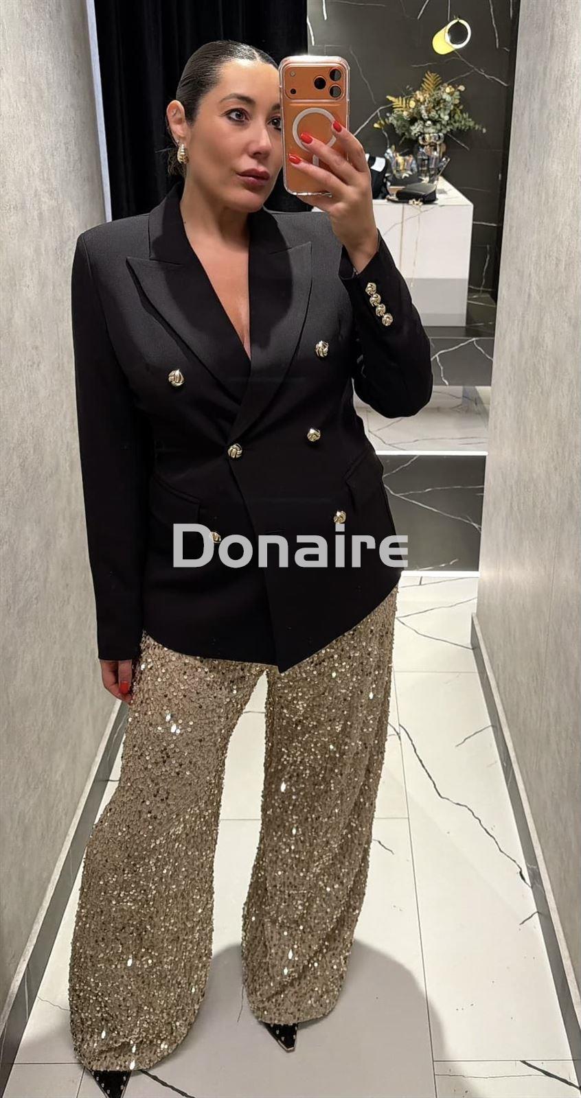 Pantalón palazzo lentejuelas doradas Lez a Lez - Imagen 1