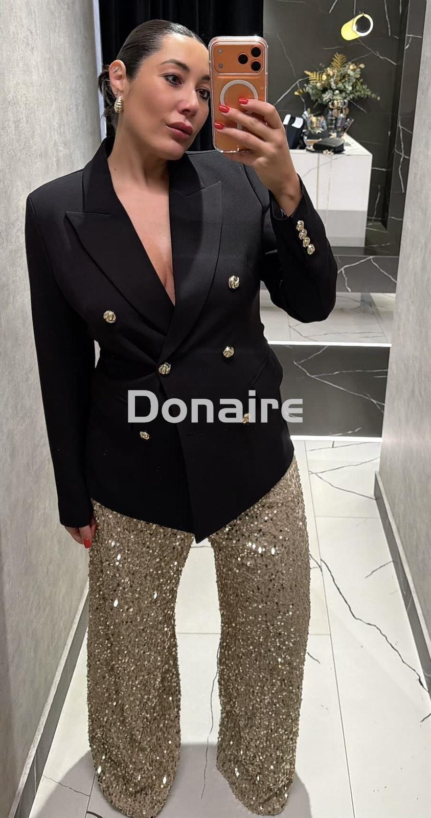 Pantalón palazzo lentejuelas doradas Lez a Lez - Imagen 2