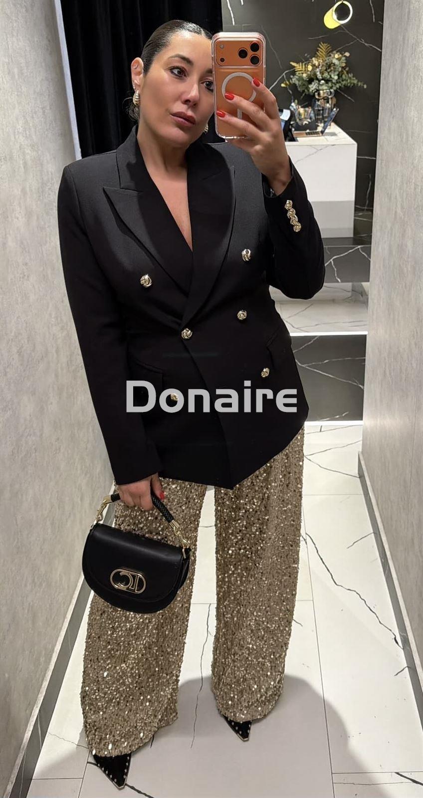 Pantalón palazzo lentejuelas doradas Lez a Lez - Imagen 3