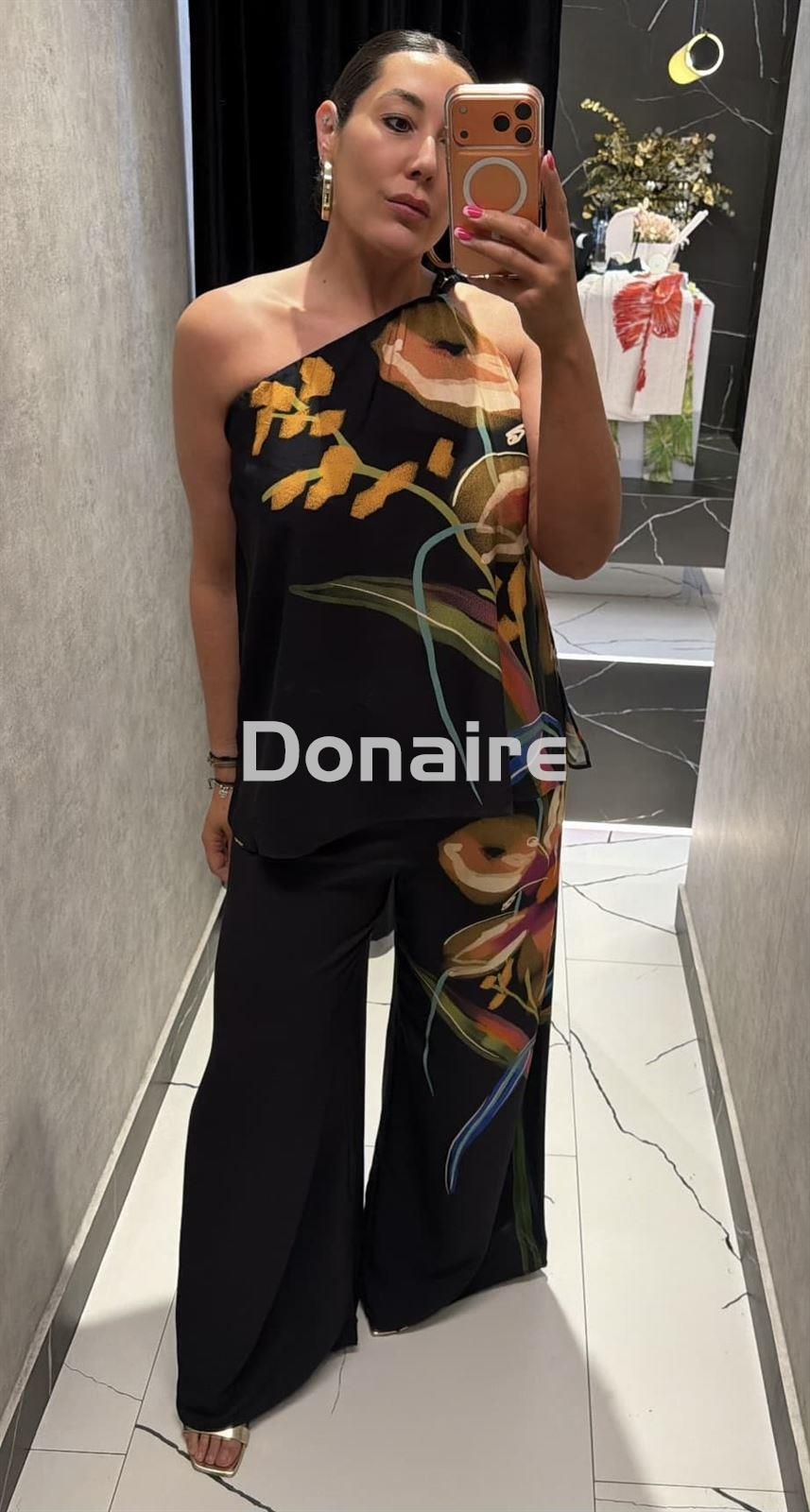 Pantalón palazzo negro estampado floral Lez a Lez - Imagen 2