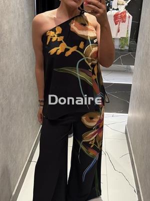 Pantalón palazzo negro estampado floral Lez a Lez - Imagen 2