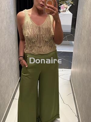 Pantalón palazzo satén verde Goa Goa - Imagen 1