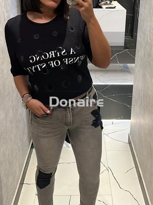 Pantalón vaquero gris aplicaciones lentejuelas Koralline - Imagen 2