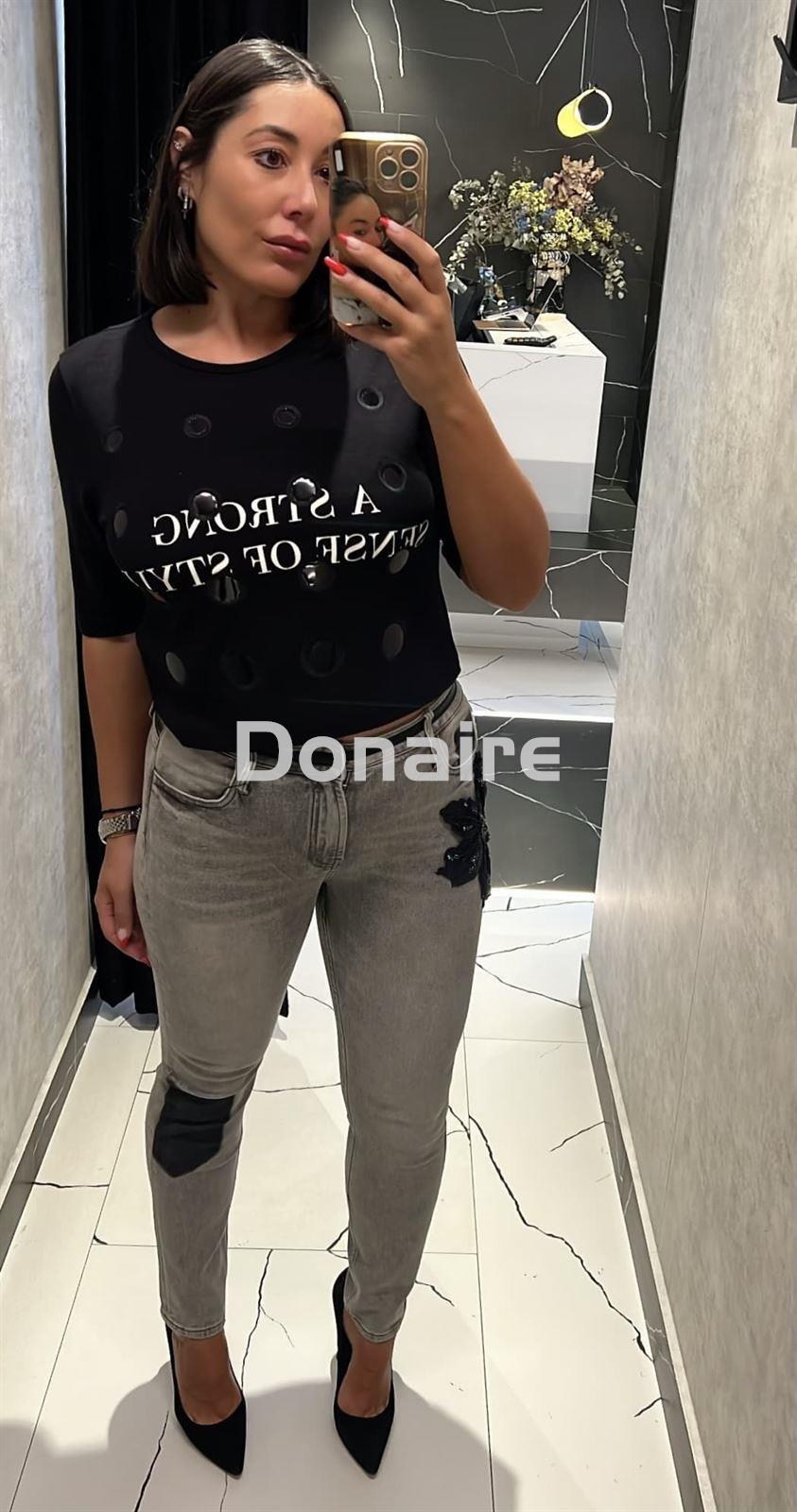 Pantalón vaquero gris aplicaciones lentejuelas Koralline - Imagen 3
