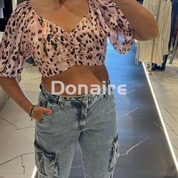 Top crop de gasa rosita con manga Koralline - Imagen 1