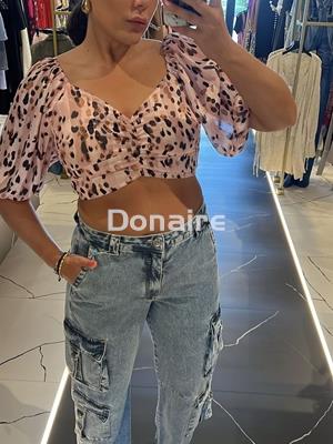 Top crop de gasa rosita con manga Koralline - Imagen 1