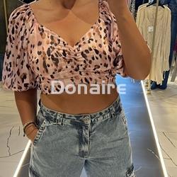 Top crop de gasa rosita con manga Koralline - Imagen 2