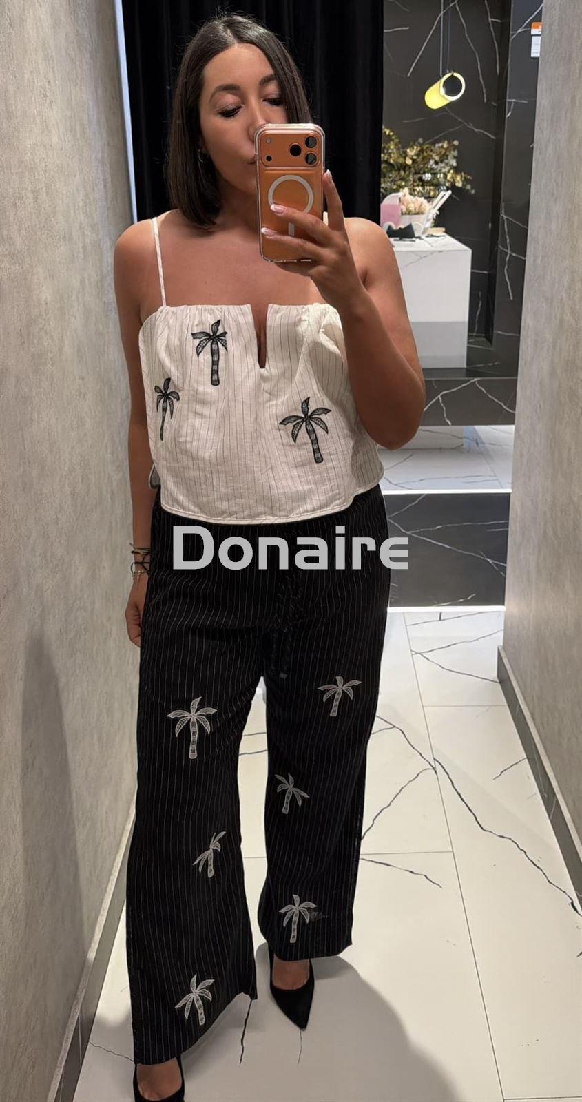 Top lino blanco palmeras Open - Imagen 1