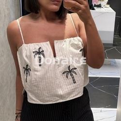 Top lino blanco palmeras Open - Imagen 2