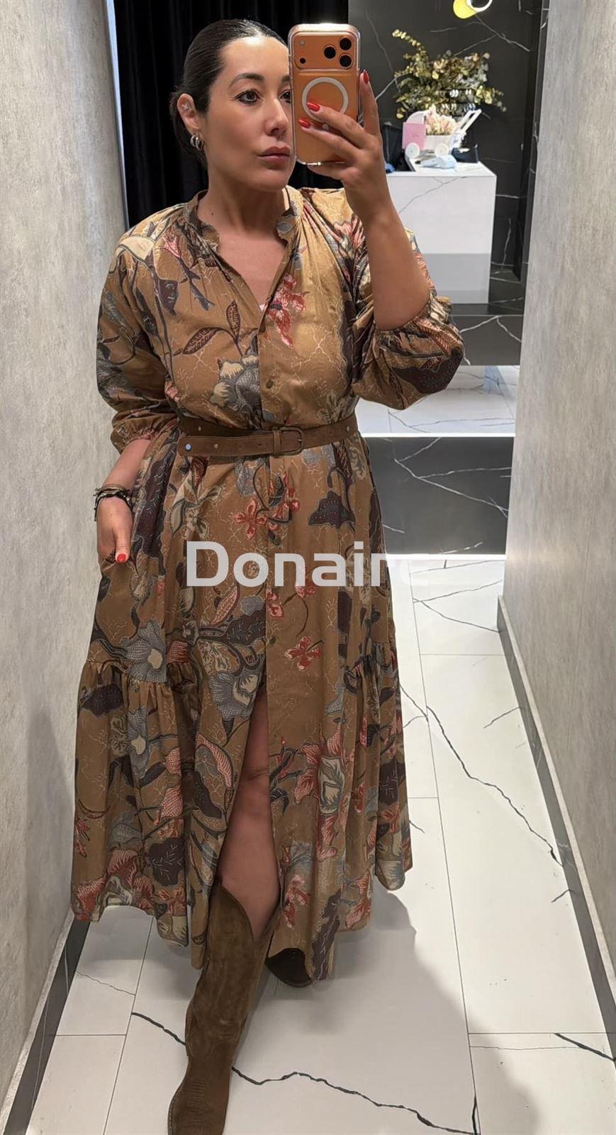 Vesido largo cuello mao y cinturón Dixie - Imagen 1