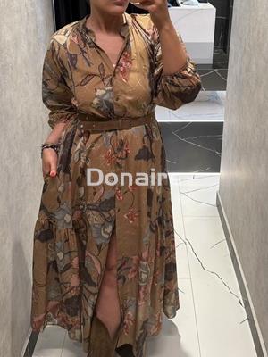 Vesido largo cuello mao y cinturón Dixie - Imagen 1