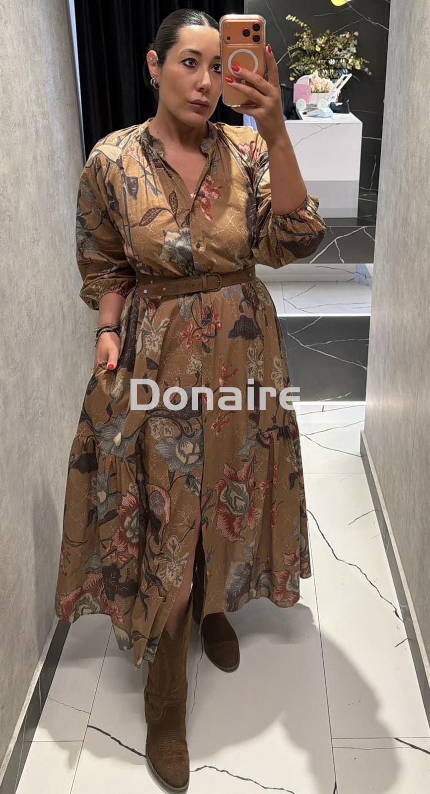 Vesido largo cuello mao y cinturón Dixie - Imagen 3