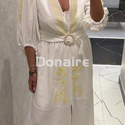 Vestido blanco largo lino con bordados en amarillo Lez a Lez - Imagen 1