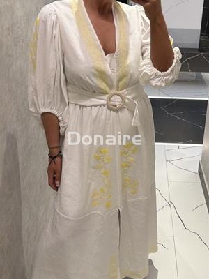 Vestido blanco largo lino con bordados en amarillo Lez a Lez - Imagen 1