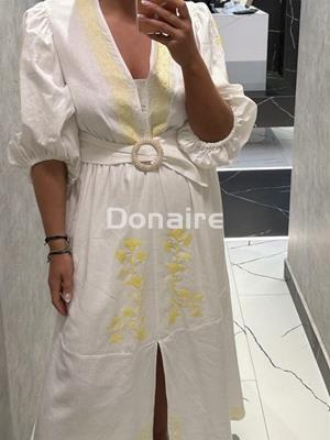 Vestido blanco largo lino con bordados en amarillo Lez a Lez - Imagen 2
