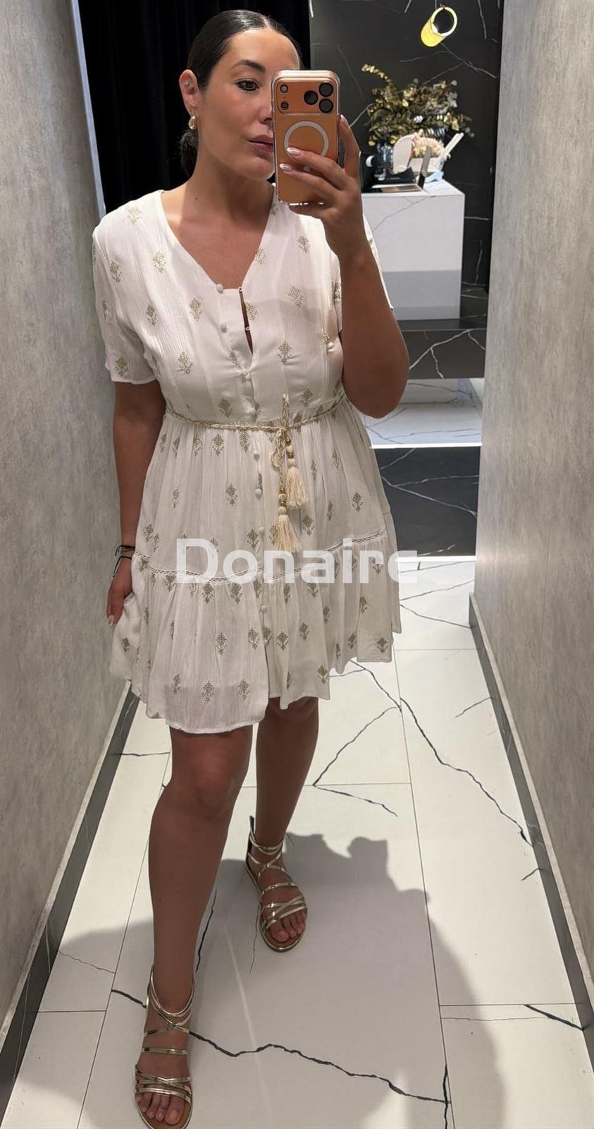 Vestido blanco y dorado manga corta Goa Goa - Imagen 1