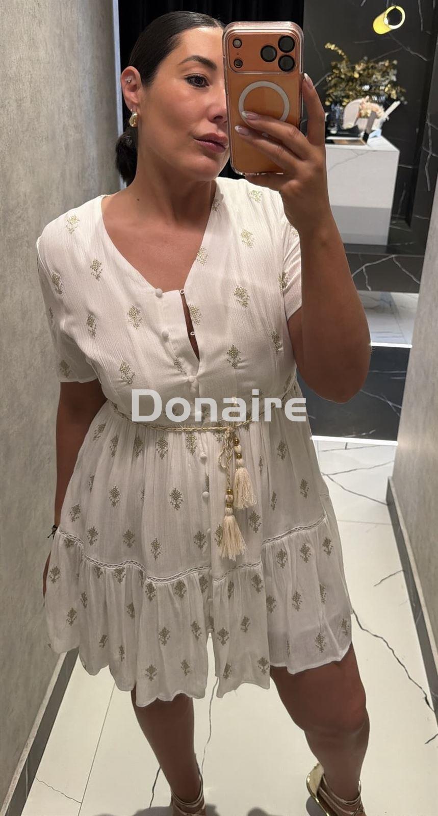 Vestido blanco y dorado manga corta Goa Goa - Imagen 2